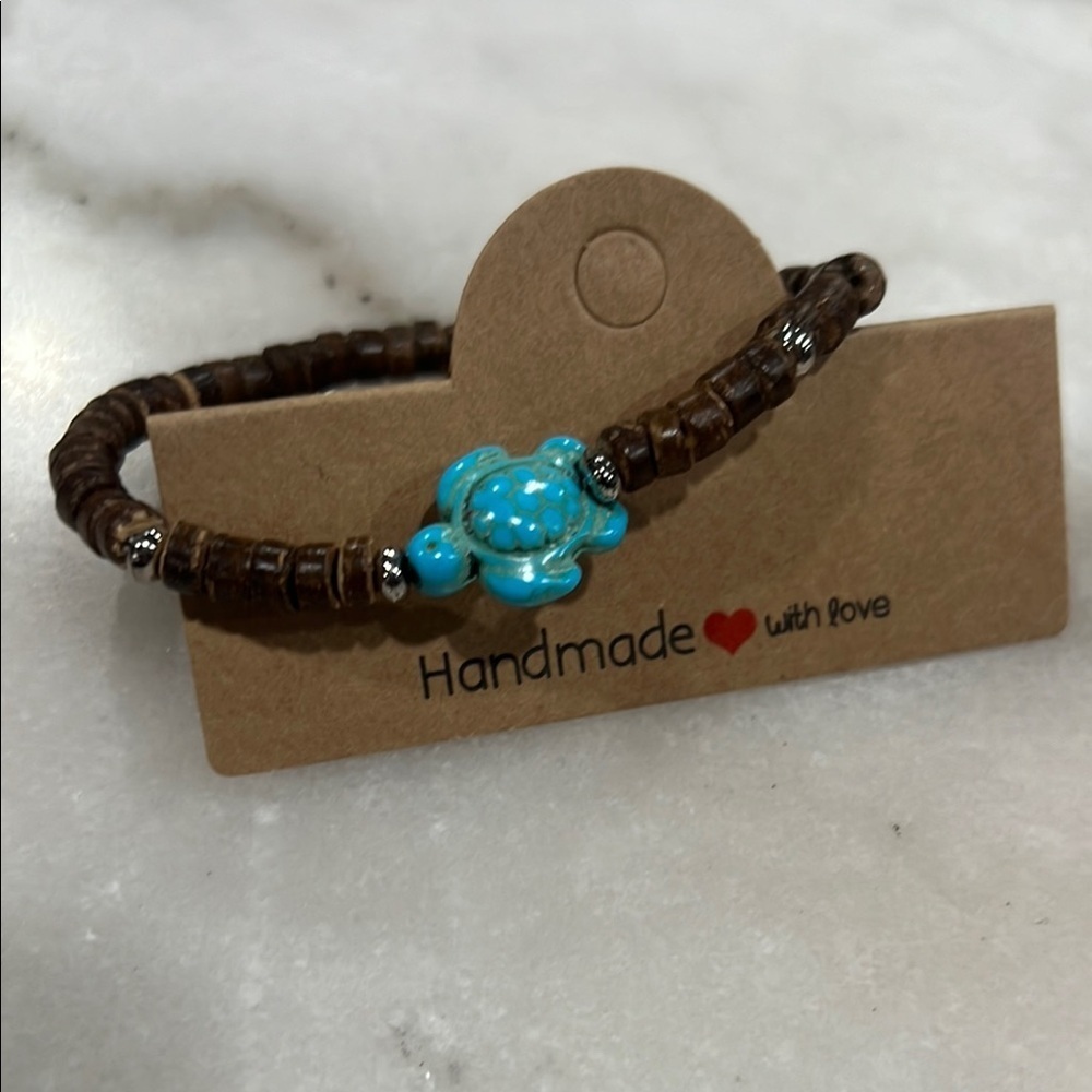 Handmade Turtle Charm Bracelet - Brown and Blue